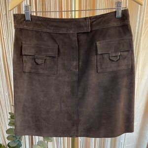 Vintage i.e. Brown Suede leather Mini Skirt front pockets size 8